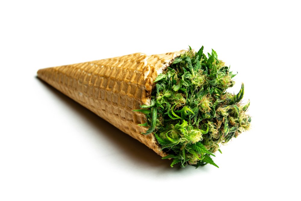 Medical Cannabis Ice Cream Cone Isolated On White Background